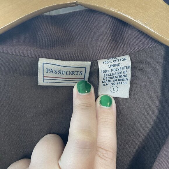 Passports Womens Large Floral Embroidered Beaded Brown Cotton Lined Jacket - Picture 7 of 11